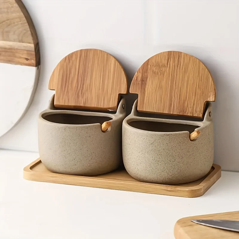 

1 Set Seasoning Pot Set Kitchen Spice Containers Monosodium Glutamate Salt Pepper Jar with Tra Contaniers Storage Box with Lid