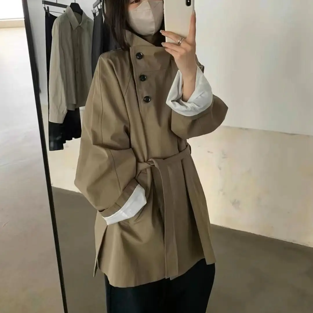 Spring and Autumn New Women's Windbreaker Coat Windproof Stand Up Collar Single Breasted Casual Windbreaker