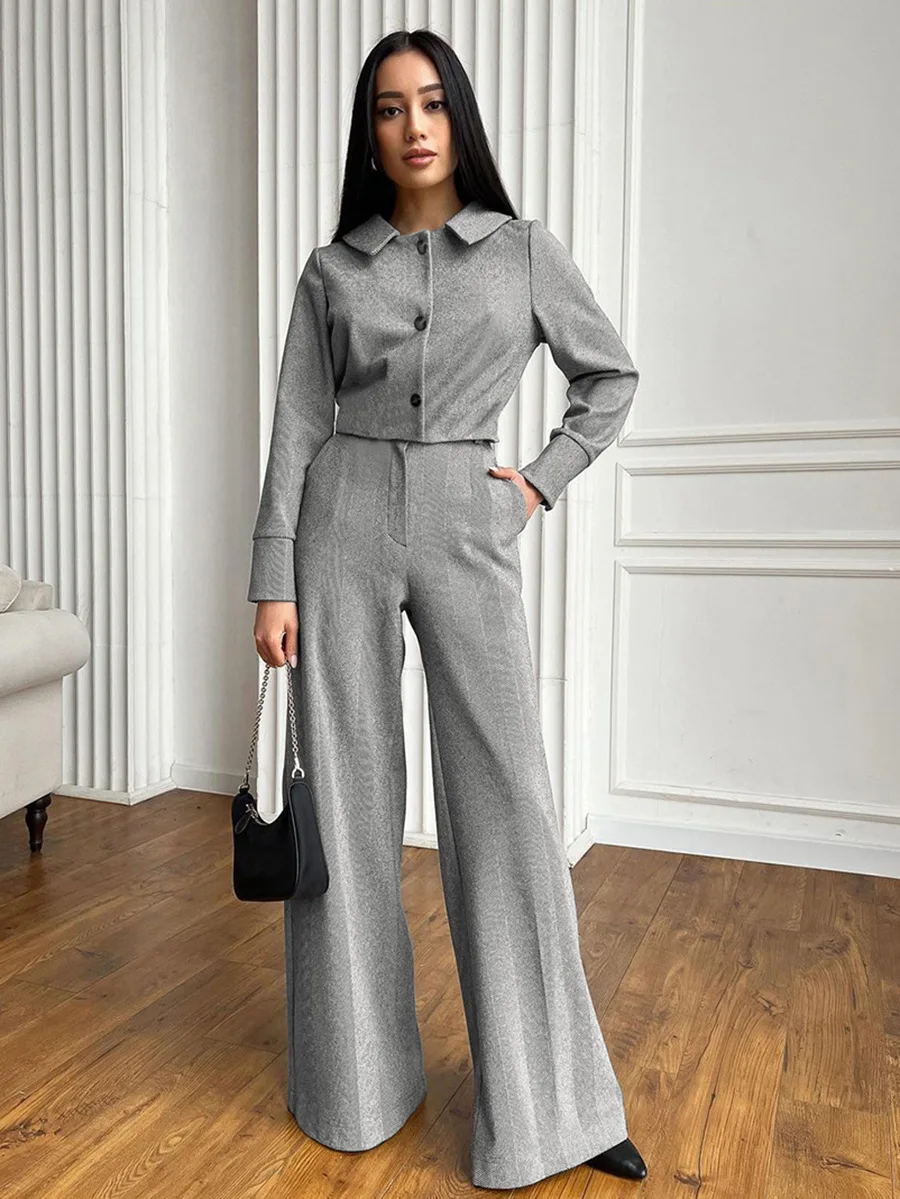 2024 Autumn/Winter fashion casual women's suit trend long-sleeved top temperament commuter woolen two-piece set