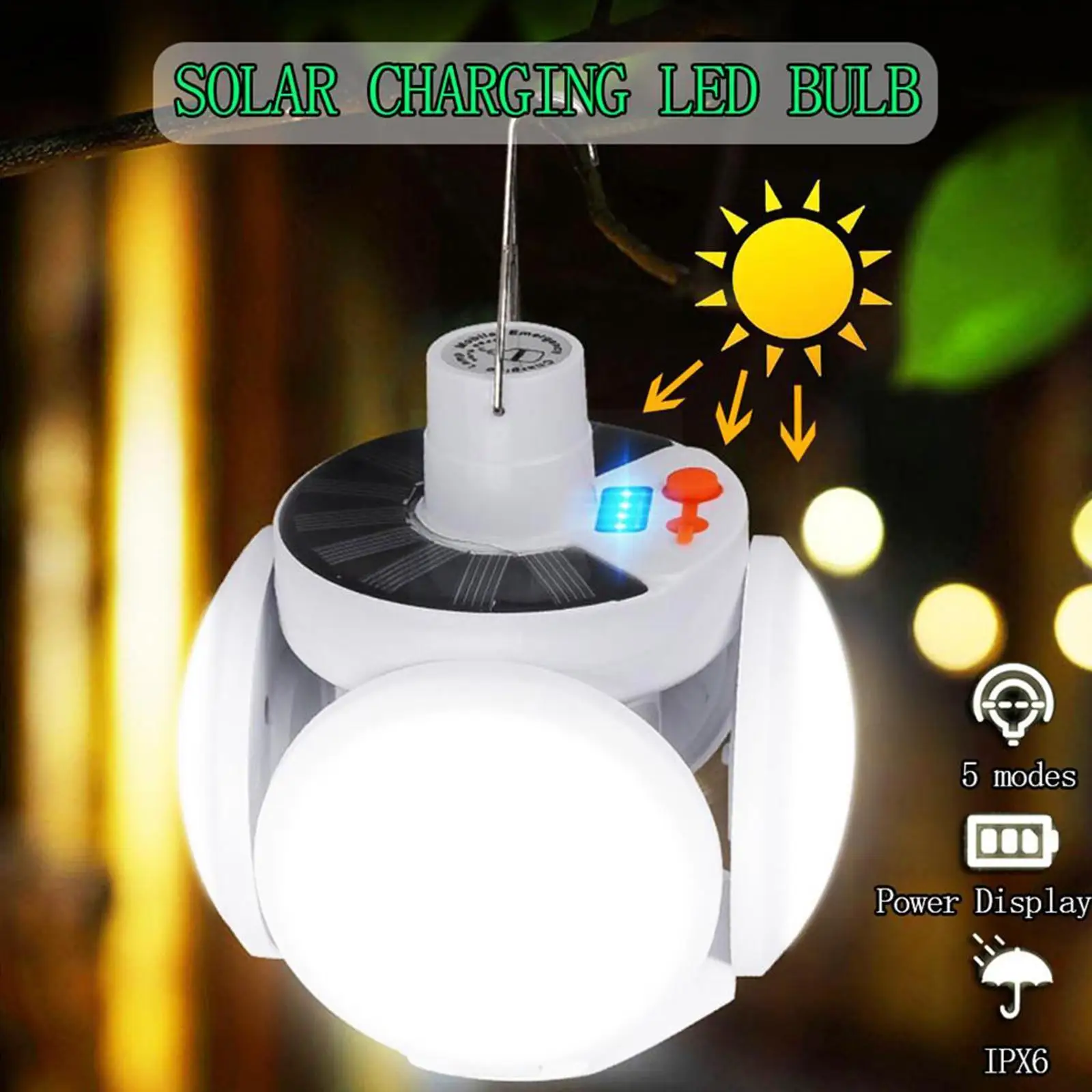 مصباح LED محمول مقاوم للماء للطاقة الشمسية ، لمبة قابلة للطي ، ضوء في الهواء الطلق ، أضواء الطوارئ ، الشحن ، التخييم ، الإضاءة الشمسية ، USB