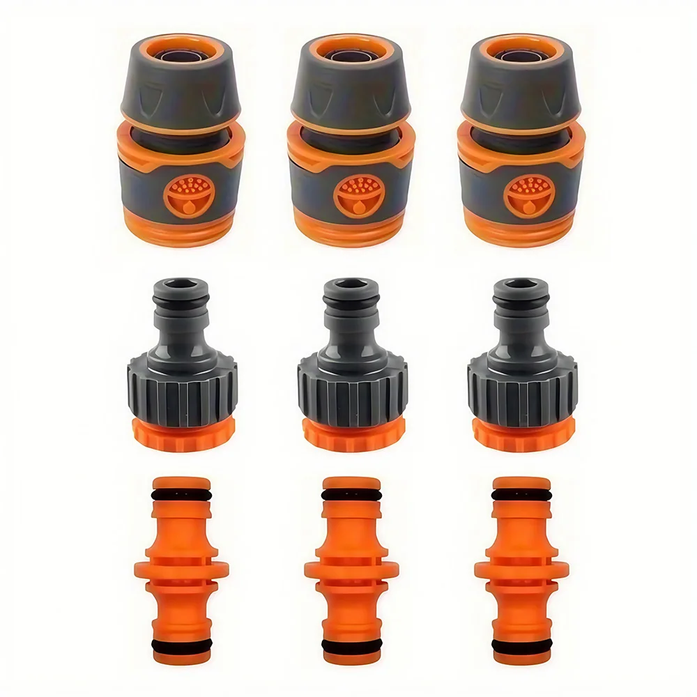 9pcs ABS Garden Hose Fittings Kit - Quick Connect Couplers, Dual Connectors & Extensions for Lawn Irrigation & Watering Systems