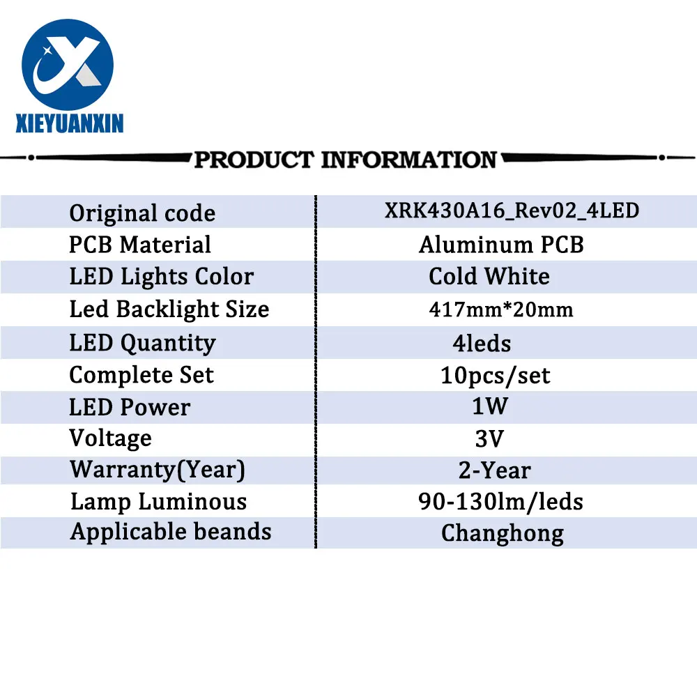 10 pces 417mm conduziu a barra do luminoso para changhong 43 polegadas xrk430a16_rev02_4led 43d2060 43u1 43n1 43a1u 43c1u 43u3c 43d3700 43d20 43d200