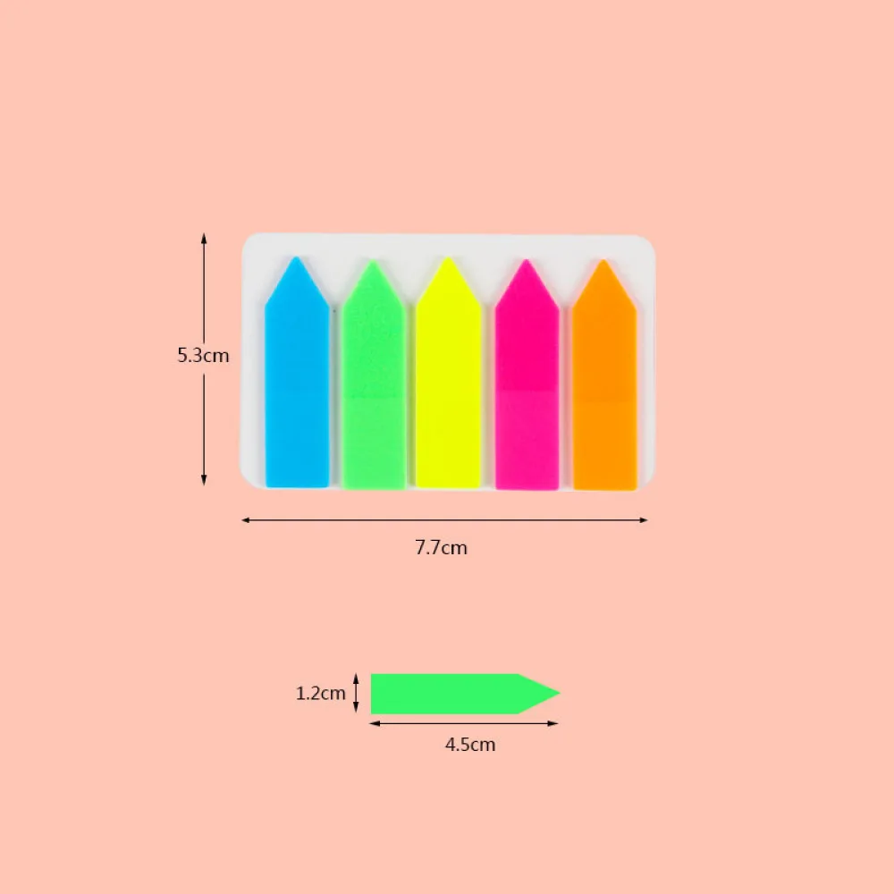 Transparent PET Sticky Notes Waterproof Index Tabs Fluorescent Arrow Shape Page Markers Removable File Label Stickers