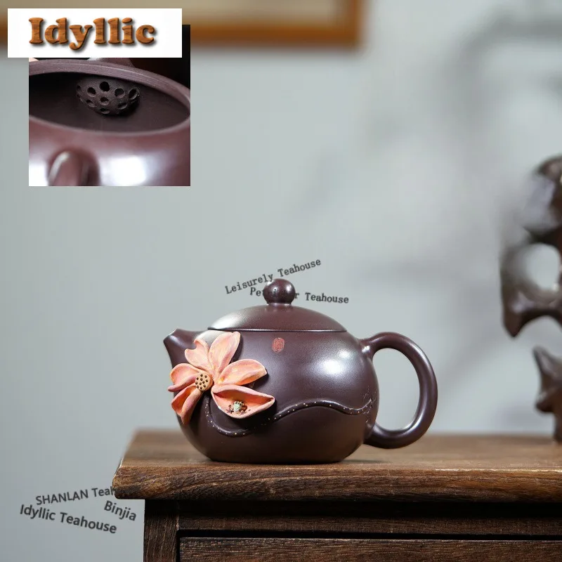 

380ml Classic Yixing Purple Clay Teapots Handmade Lotus Xishi Pot Raw Ore Mud Tea Making Kettle Zisha Tea Set Tea Items Gifts