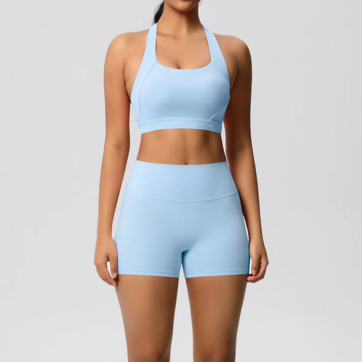 2PCS Summer Shorts Yoga Bra Set for Woman Sexy Backless Cross Bra with Chest Pad Quick-Dry High Waist Fitness Shorts Yoga Suit