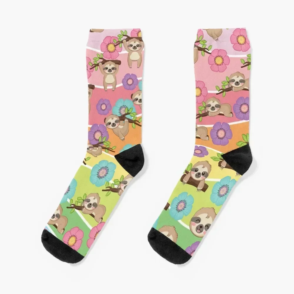 

sloth and flower Socks Novelties crazy kawaii funny gift Ladies Socks Men's