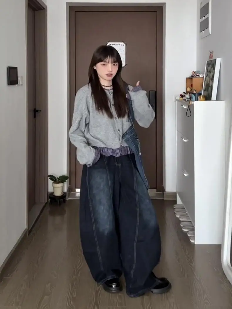 

Retro Blue Knife Silhouette Workwear Jeans Women's 2025 New Spring Harlan Loose Slimming Scythe Pants Casual High Waist ...