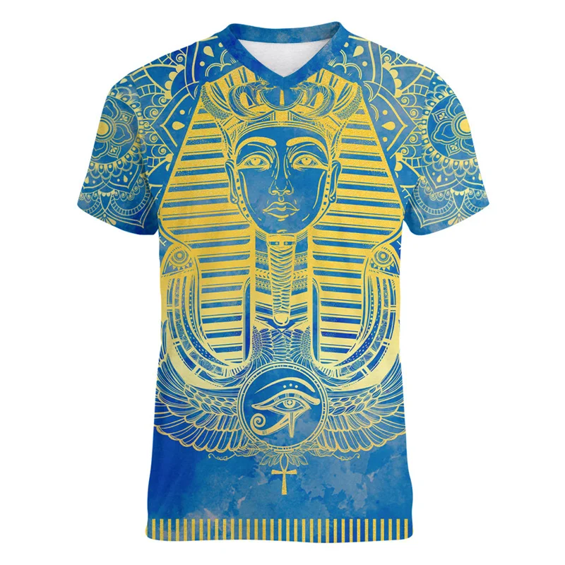 Egypt Pharaoh Graphic T-shirt Men 3d Printed Egyptian History V Neck T Shirt Retro Summer Short Sleeve Oversized Tee Shirts