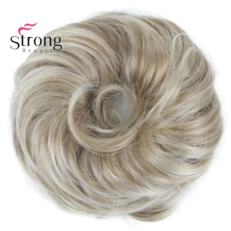 Pezzo di capelli sintetici disordinati uso quotidiano ciambella Chignon Scrunchies falso elastico parrucchino biondo marrone panino per le donne