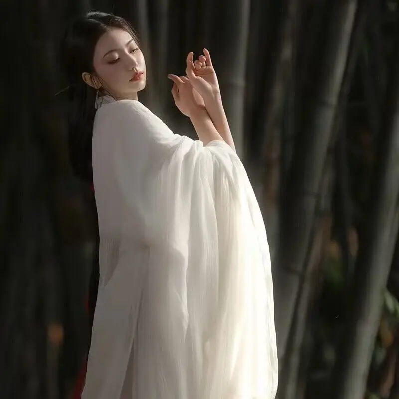 فستان Hanfu الأبيض للنساء ، Hanfu الصينية القديمة ، زي تأثيري هالوين خرافية الإناث ، فستان الصيف