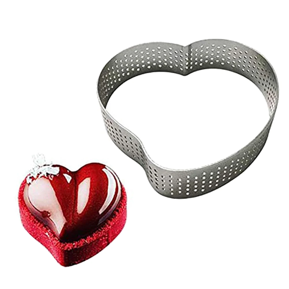 VEHO-5 Pack Heart Tart Ring,Perforated Baking Ring,Pastry Ring,Stainless Steel Cake Tart Mold Rings,Baking Tart Ring