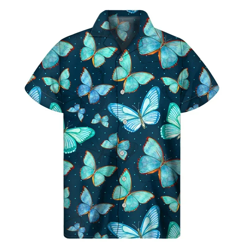 Colorful Butterfly Pattern Lapel Shirt For Men Insect 3D Print Hawaiian Shirts Short Sleeve Tops Harajuku Fashion Button Blouse