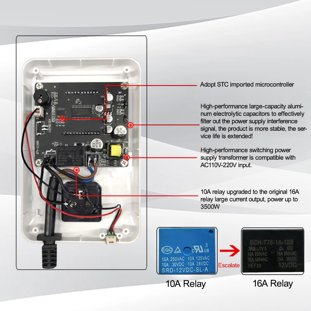 AC 110-220V Digital Temperature Controller LCD Thermostat Regulator Socket 3500W 16A Heating Cooling Control Instrument