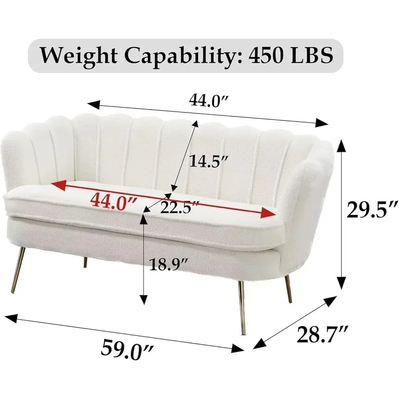 Ivory White Small Loveseat Sofa with Gold Metal Legs for Living Room Bedroom Office