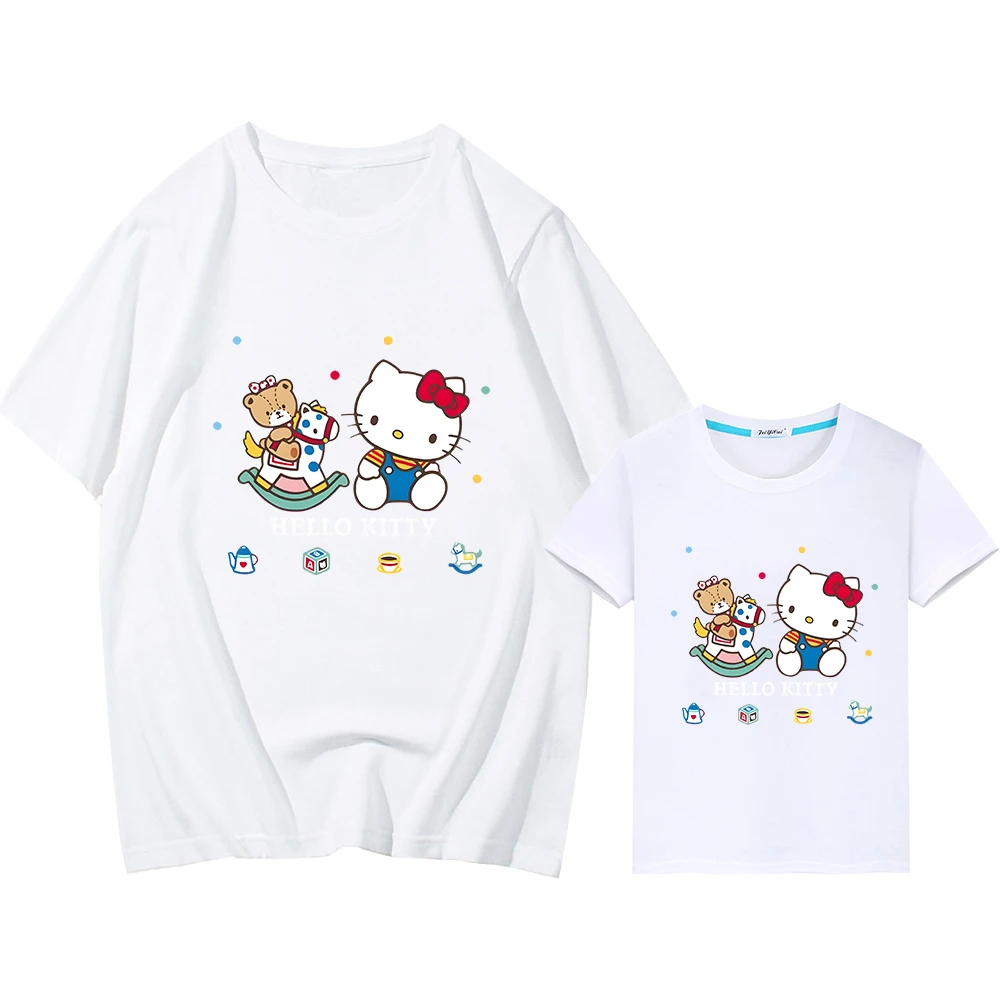 hello kitty family matching outfits Men women Anime Short y2k Print 100%Cotton boys girls T-shirt mommy daughter matching clothe