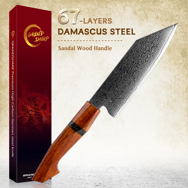 

Grandsharp 5.5''Bunka knife Professional Damascus 67 Layers 10Cr15C0Mov Steel Cutting Vegetables Fruit Kitchen Knives with Box