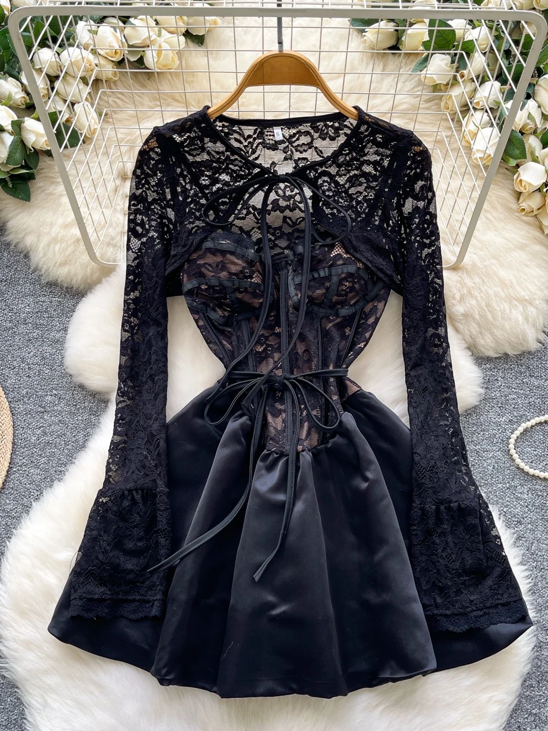 

K Sle женская кружевная отделка Puffy Sve Long Dr наряд подружки невесты с высокой талией повседневная офисная одежда больших размеров подходит весна осень