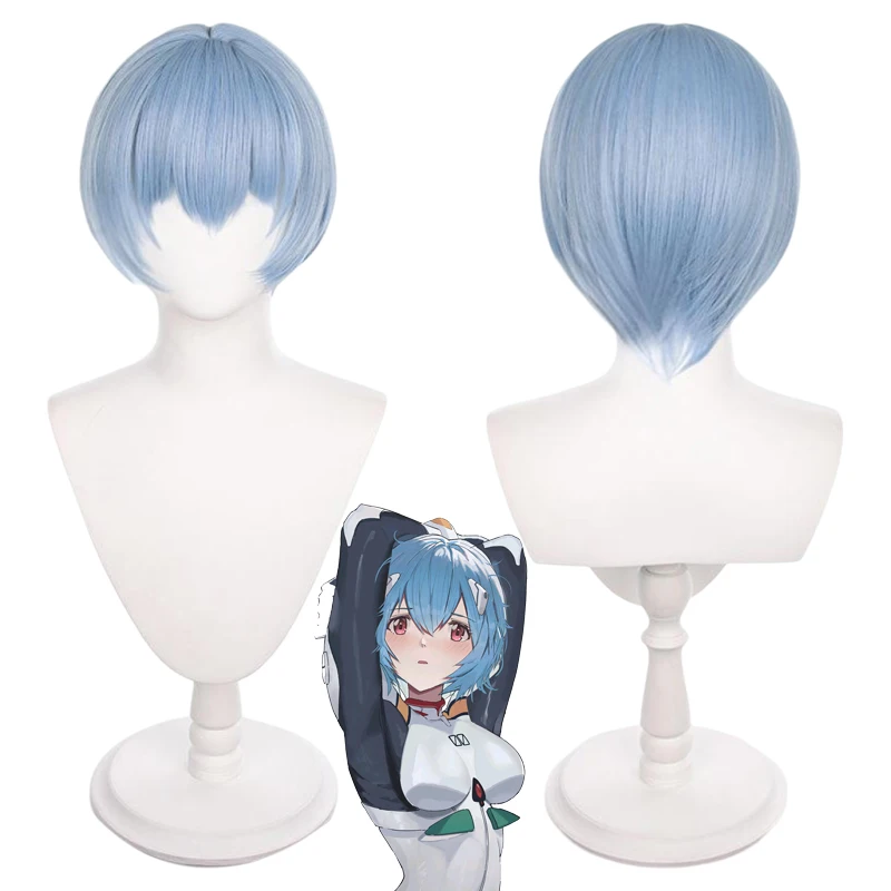 

Rei Ayanami Cosplay Wig Anime Blue Short Layered bangs Heat Resistant Synthetic Hair for Halloween Comic Con Costume