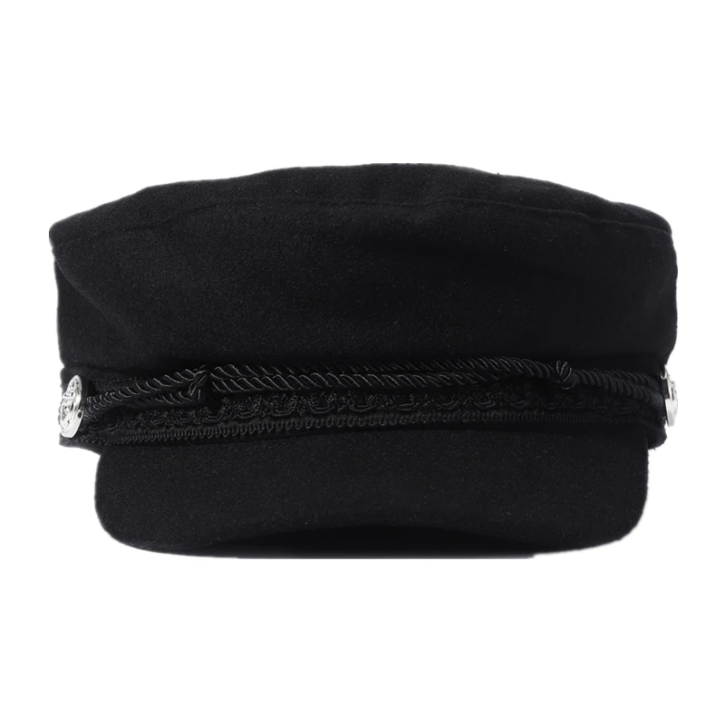 Fashion Women Men  Spring Autumn Sailor Black Ladies Beret Top Captain Cap Travel  Octagonal Hat