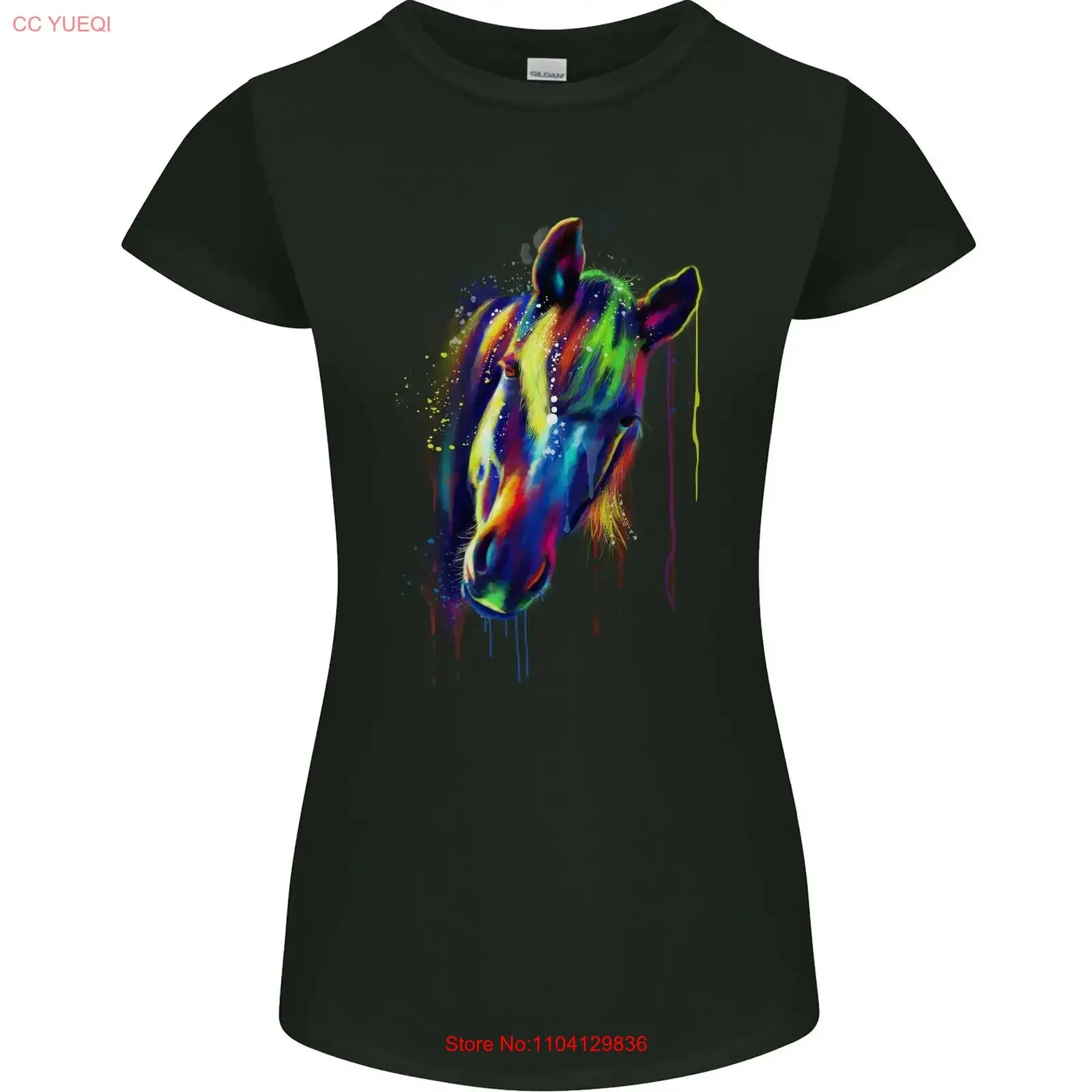 A Watercolour Horse Womens Petite Cut T Shirt vintage Washed Comfortable graphic Unisex homme Stylish Breathable