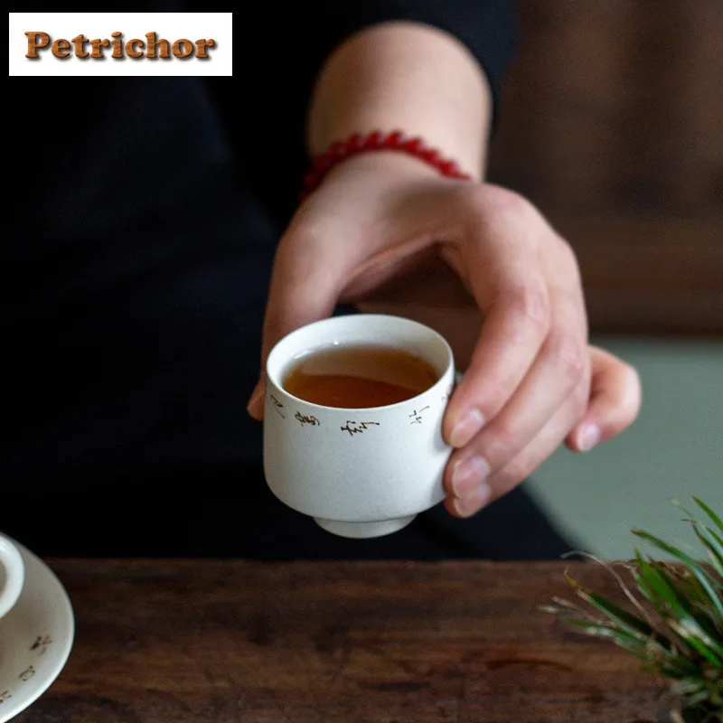 2 قطعة/الوحدة مسحوق يين مكتوبة بخط اليد الشعر نثر فنجان الشاي عالية القدم وعاء الشاي إبريق الماء الشاي تذوق رائحة كوب تشازان كوب رئيسي 65 مللي #3