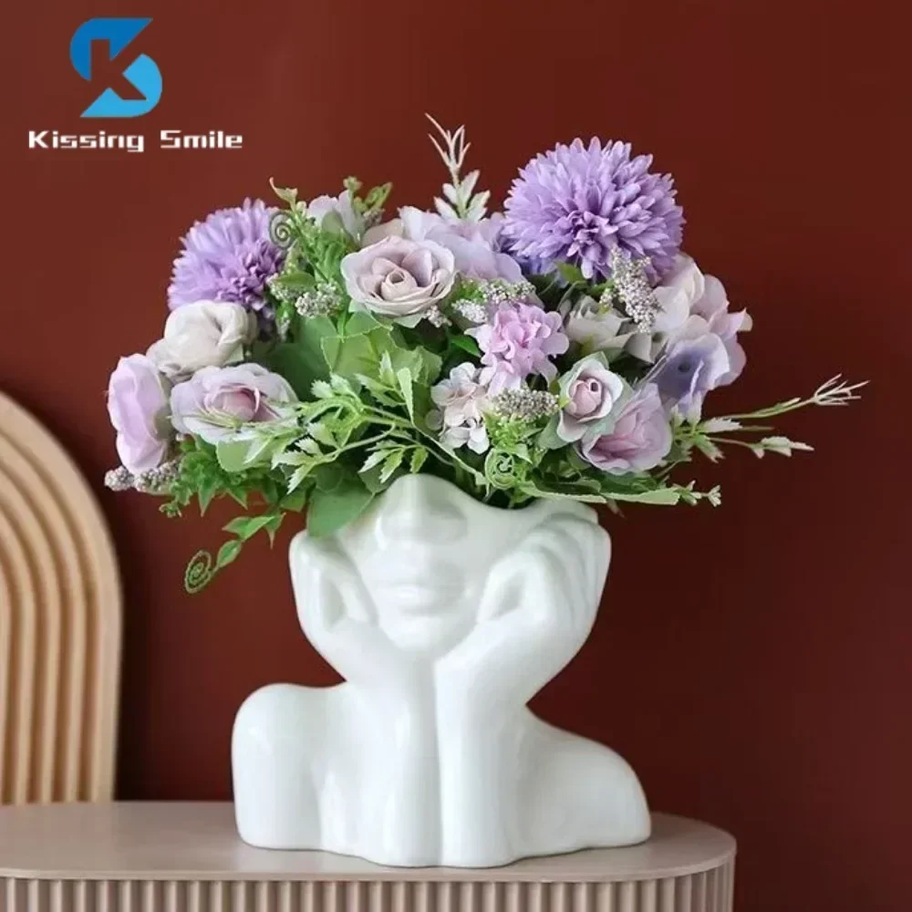 Vase Decoration Home Nordic Style Women Body Half Face Flower Pot Vase  Resin Art Crafts Bedroom Living Room Desktop Decoration