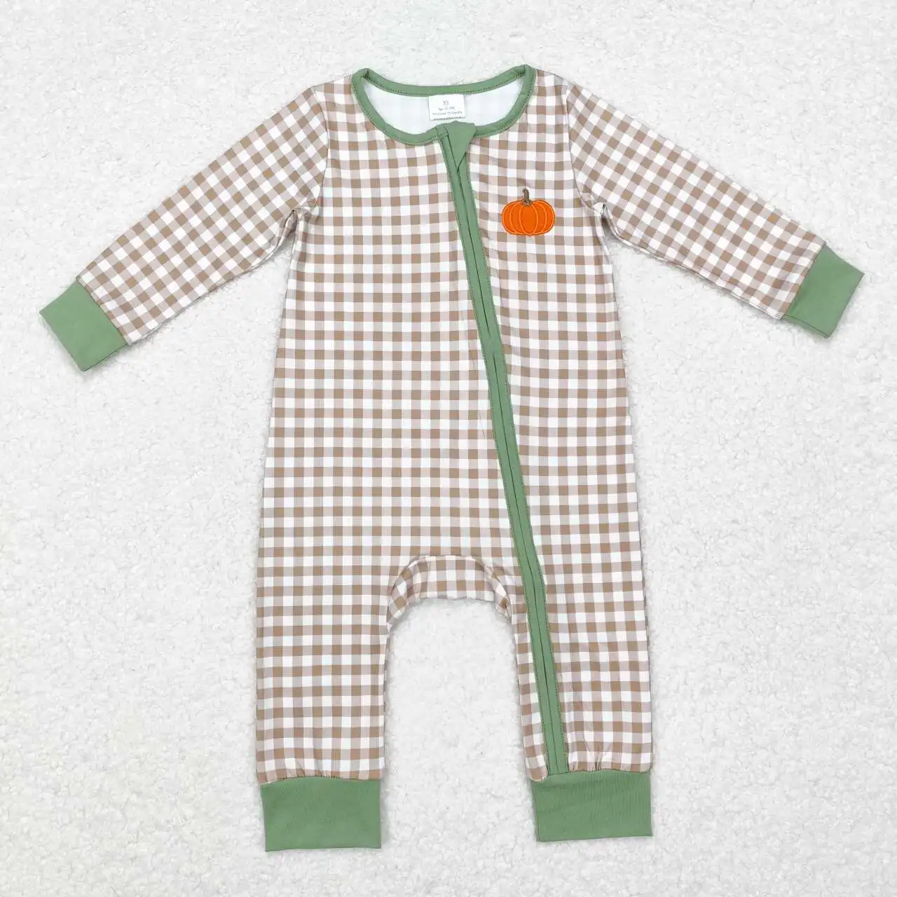 Infant baby boy embroidery pumpkin long sleeve zip romper wholesale kids boutique clothes factory price baby romper