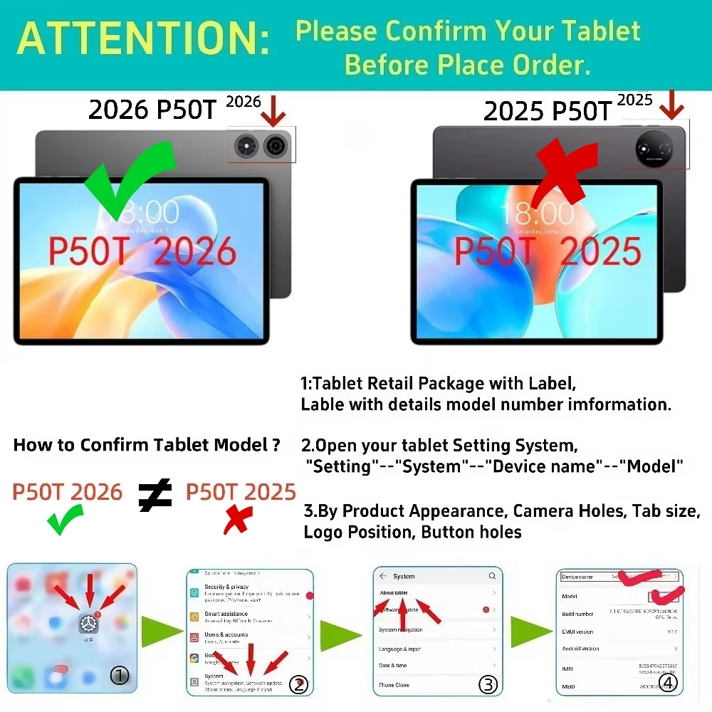 PU Fabric Tablet Cover for Teclast P50T 2026 Folio Case with Hand Strap & Foldable Stand for Teclast P50Ai P50 T50Plus 2025 Only