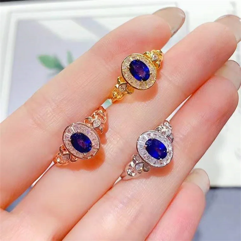

Natural Sapphire Wedding Ring 925 Sterling Silver Gorgous Fine Wedding Ring for Lady Women Christmas Gift with Certificate