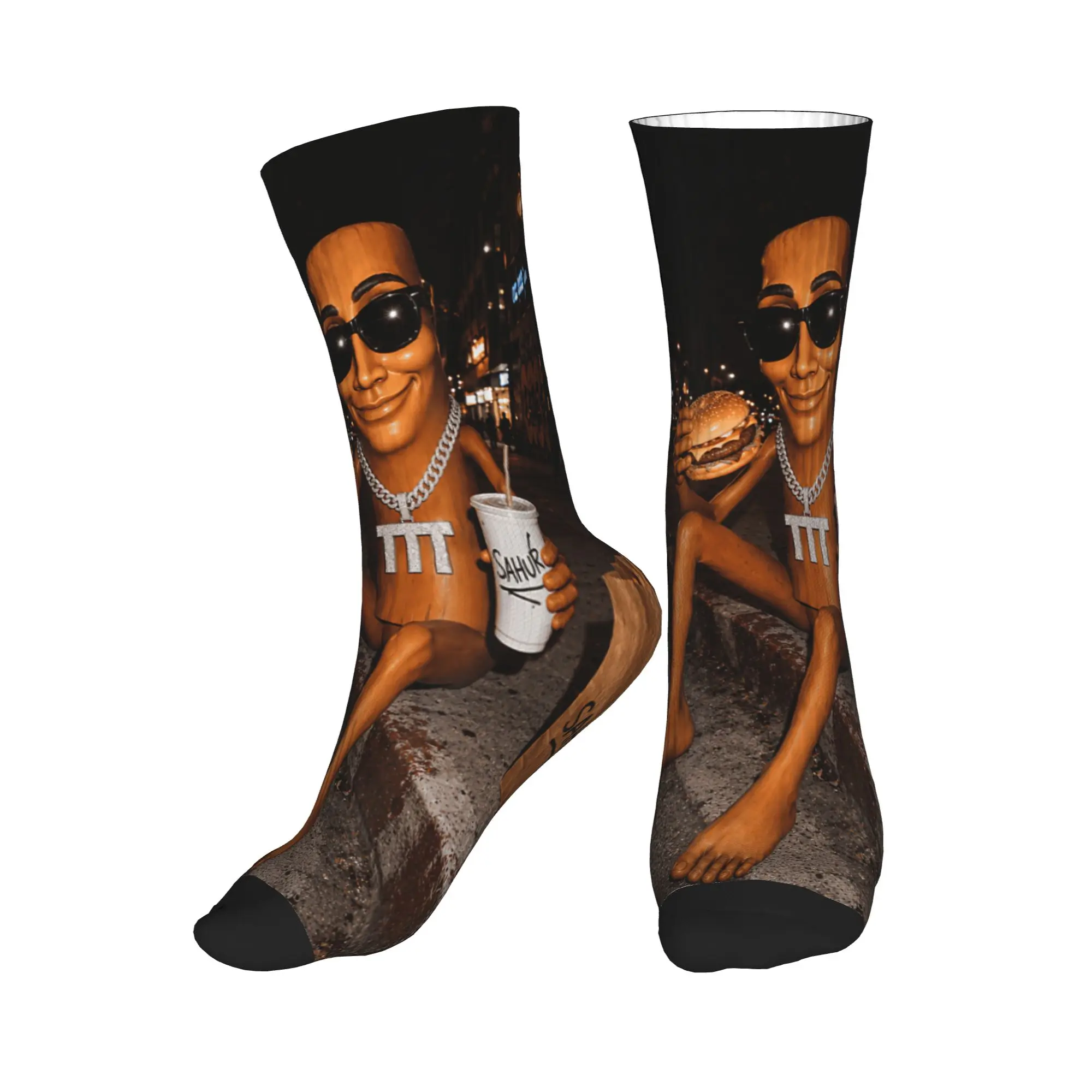 Street Food Night Vibes Funny Tung Sahur Soda Burger Fries Stockings Casual Socks Men's Socks Spring Cycling Graphic Socks