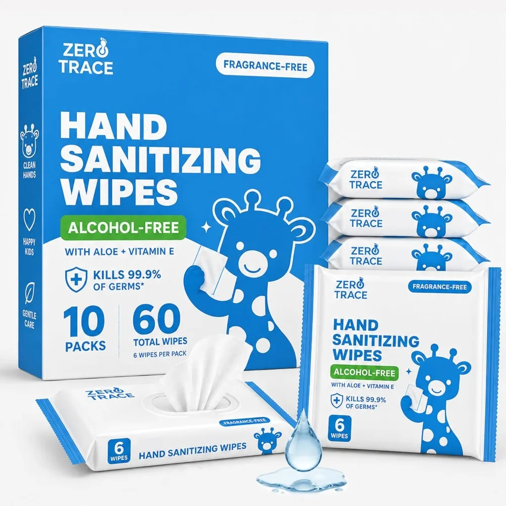 Alcohol Free Fragrance Free Hand Sanitizer Wipes Pack