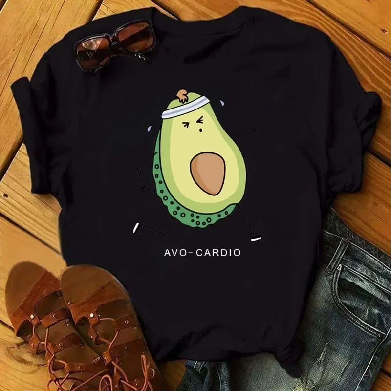 Avocado Fruit Graphic Summer Fashion Cartoon Print Lovely Women Short Sleeve Casual Tops Tees