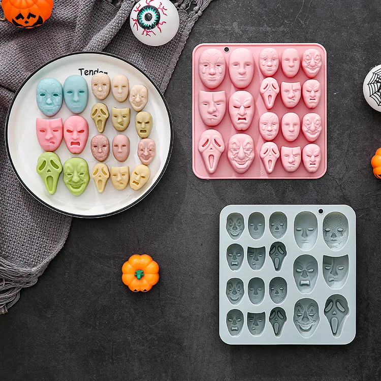 

18-hole Different Sizes Masks Theme Silicone Mold Fondant Candy Chocolate Mould Decorative Fondant Epoxy Resin Mold Cake Decor