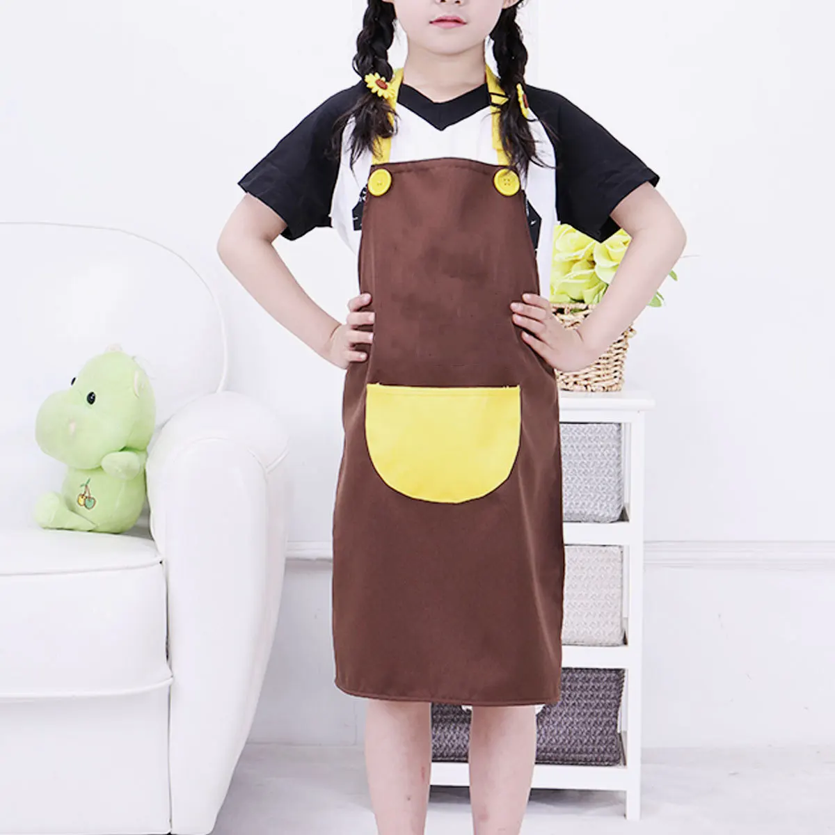 

1Pcs Children's Art Painting Apron Waterproof Durable Toddler Aprons with Pocket for Kids 8-12 Years Old Coffee Color