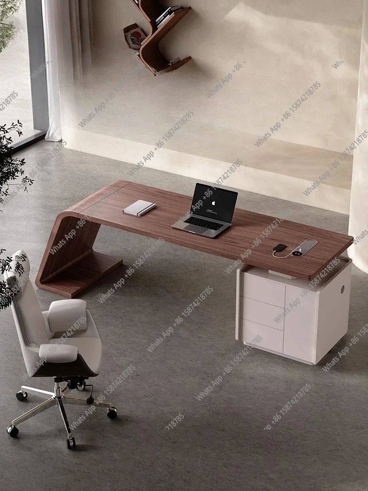 

V Modern minimalist solid wood desk light luxury high-end desk saddle leather study computer desk