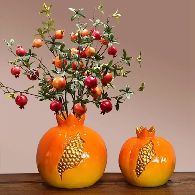 boyouResin Pomegranate Vase Simulation Fruit Bonsai Flower Arrangement Living Room Interior Table Home Decoration Accessories