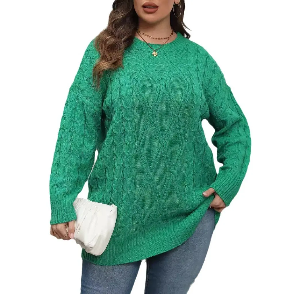 

Women's plus Size Pullover Top Crewneck Machine Knitted Sweater European American Style Autumn Winter Base Shirt F898