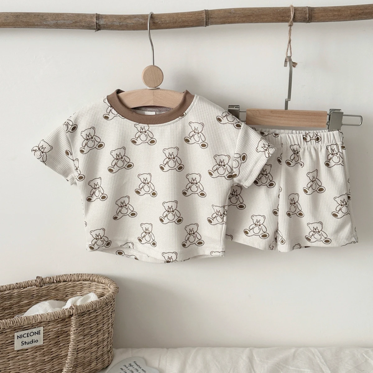 Toddler Bear Print T-shirt + Shorts Two Piece Set Summer Boys Clothes Fashion Cartoon Cute Short Sleeve Suit