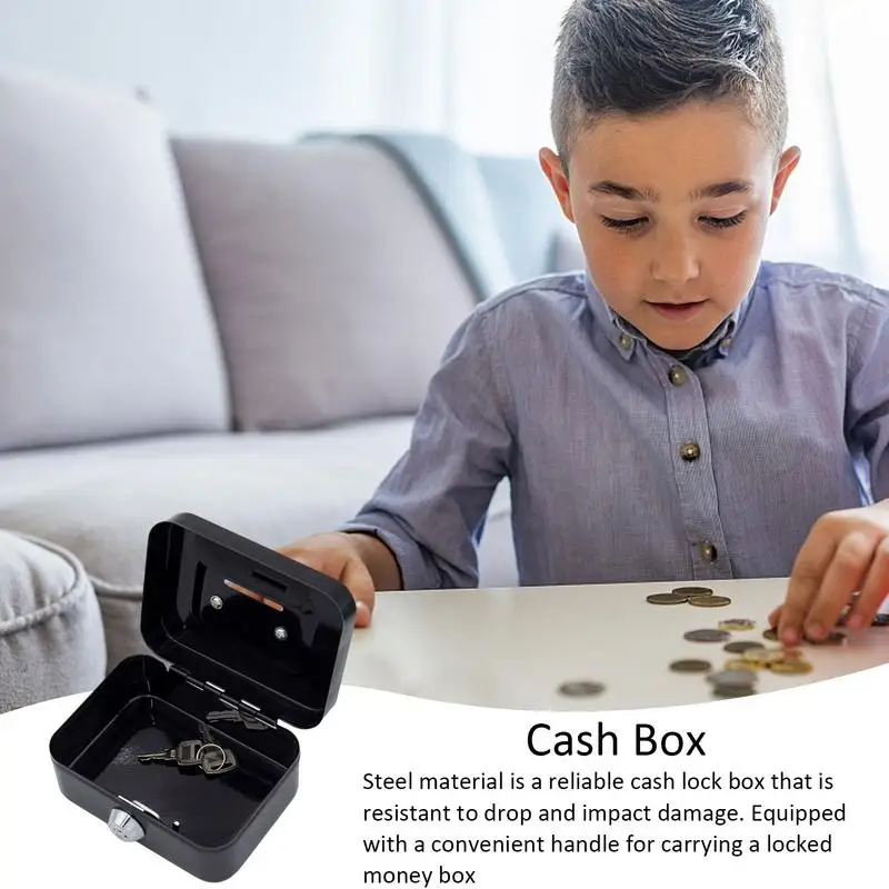 Metal Cash Box Mini Safe Lock Box Money Bank Metal Coin Bank Security Box Sturdy Cash Box Portable For Kids Coin Collection