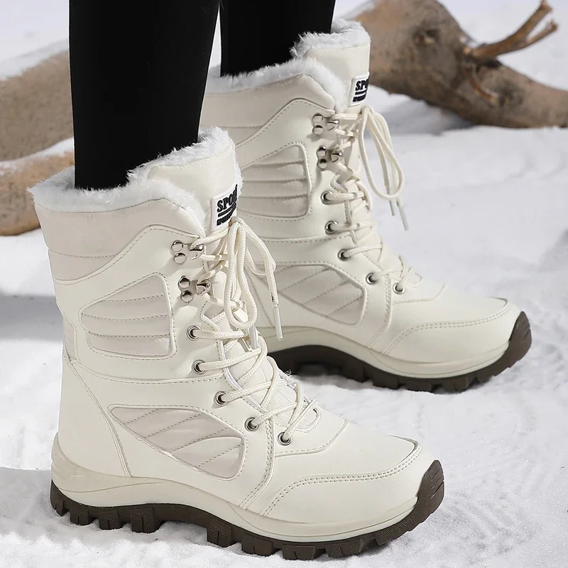 Winter Damen Schneestiefel Hohe Wasserdichte Knöchelstiefel Damen Dicke Warme Wanderstiefel Outdoor Baumwollschuhe Sneakers – Detail 3