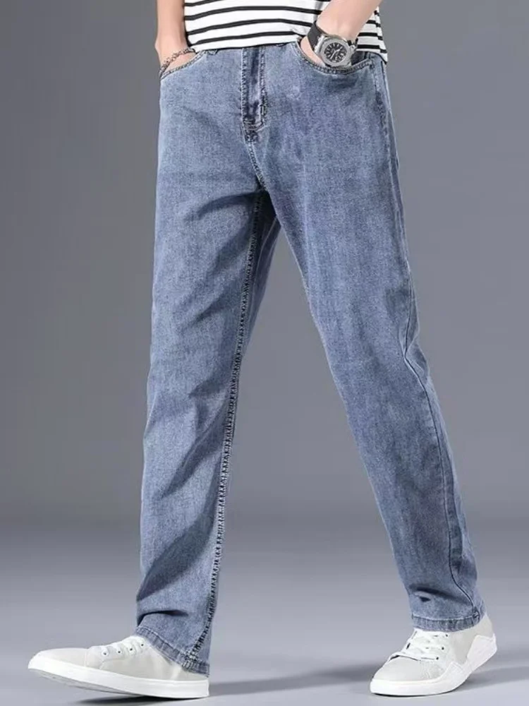 

Men's Loose Fit Stretch Jeans - Daily Street Style, Blue, Perfect for Autumn-Winter Transition & All Seasons