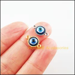 25Pcs Tibetan Silver Plated & Gold Color Retro Round Circle Resin Eye Blue Charms Pendants 8.5x13mm HCJBAB