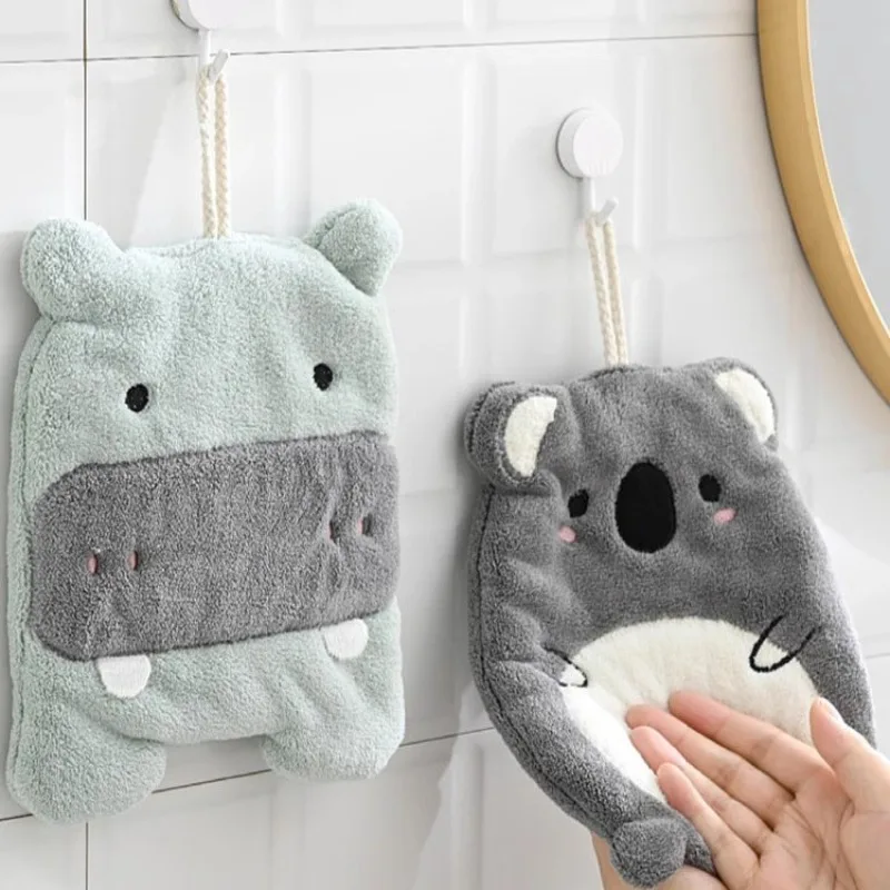 Coral Velvet Towel New 1PC Cute Hanging Type Cartoon Kitchen Bathroom Absorbent Quick Drying Hand Towel
