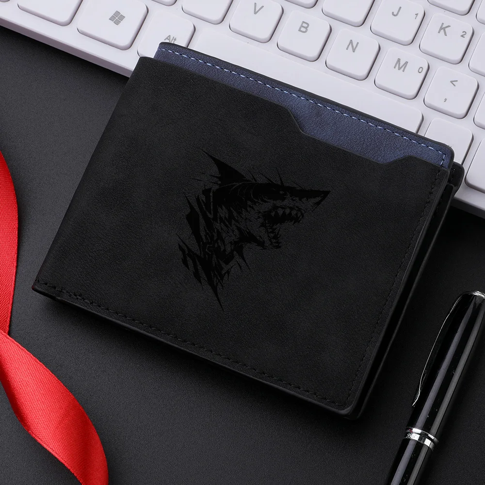 محفظة رجالية قصيرة بنمط سمك القرش من جلد البولي يوريثان بتصميم كاجوال عتيق ومحفظة متعددة الفتحات للبطاقات للطلاب الصغار