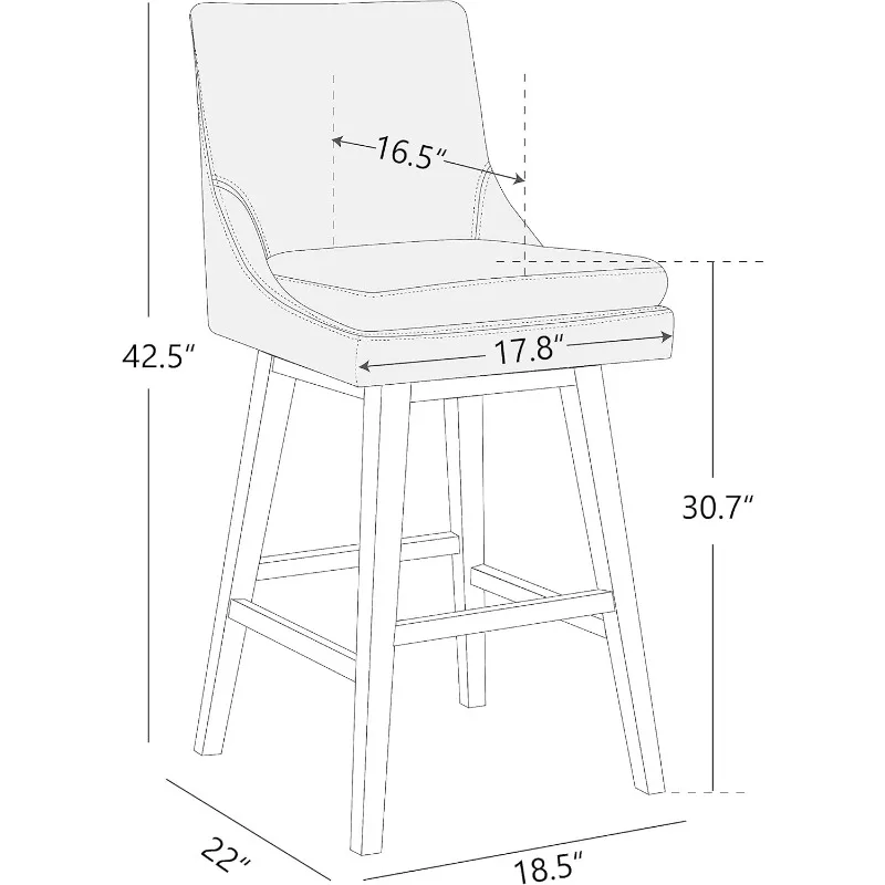 Bar Height Swivel Barstool with Back Set of 2, FSC Certified Upholstered Bar Stool, 30.7