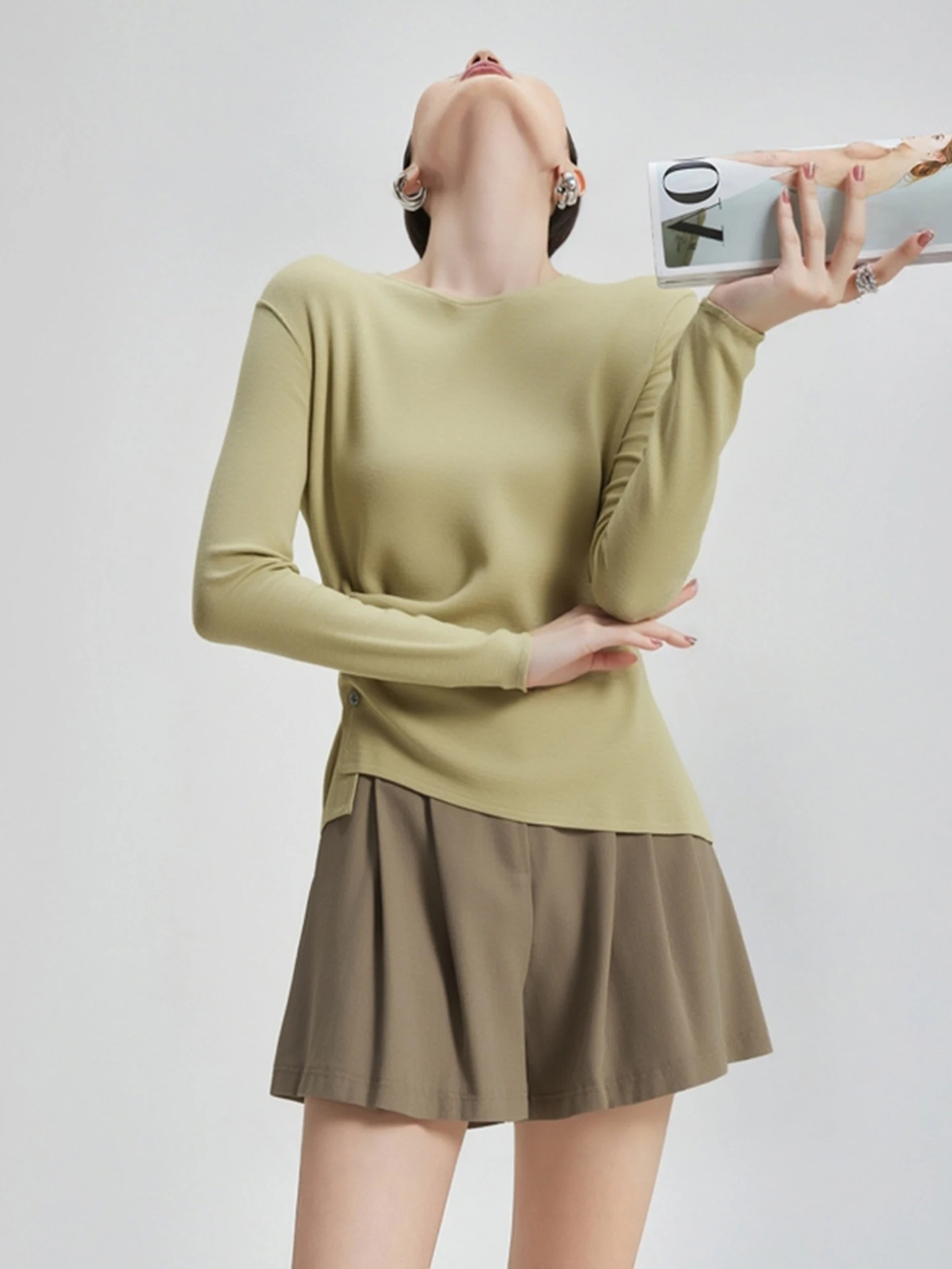 Haut tricoté rond Ne Long Sve, doux pour la peau, couche de Base décontractée pour femmes, irt, nouvelle collection automne