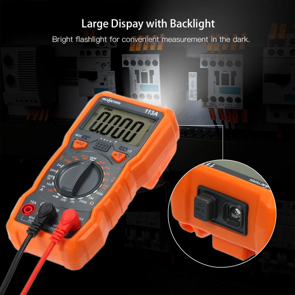AC/DC voltage meter Flash light Back light Large Screen 113D NCV Digital Multimeter 6000 counts Auto Ranging
