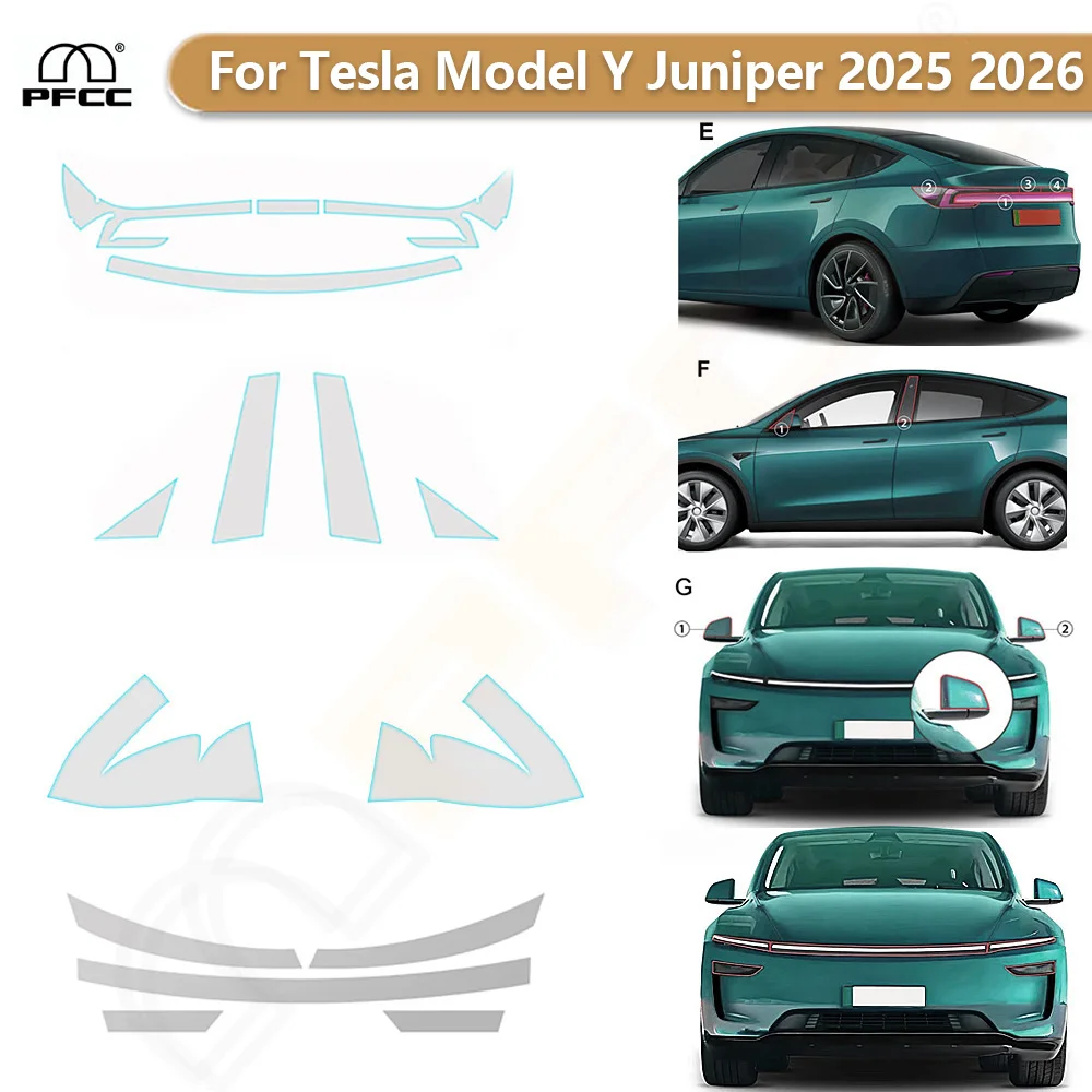 

For Tesla Model Y Juniper 2025 2026 8.5Mil Car Headlight Rearview B Pillars Door Handles TPU Paint Protection Film PPF Clear Bra