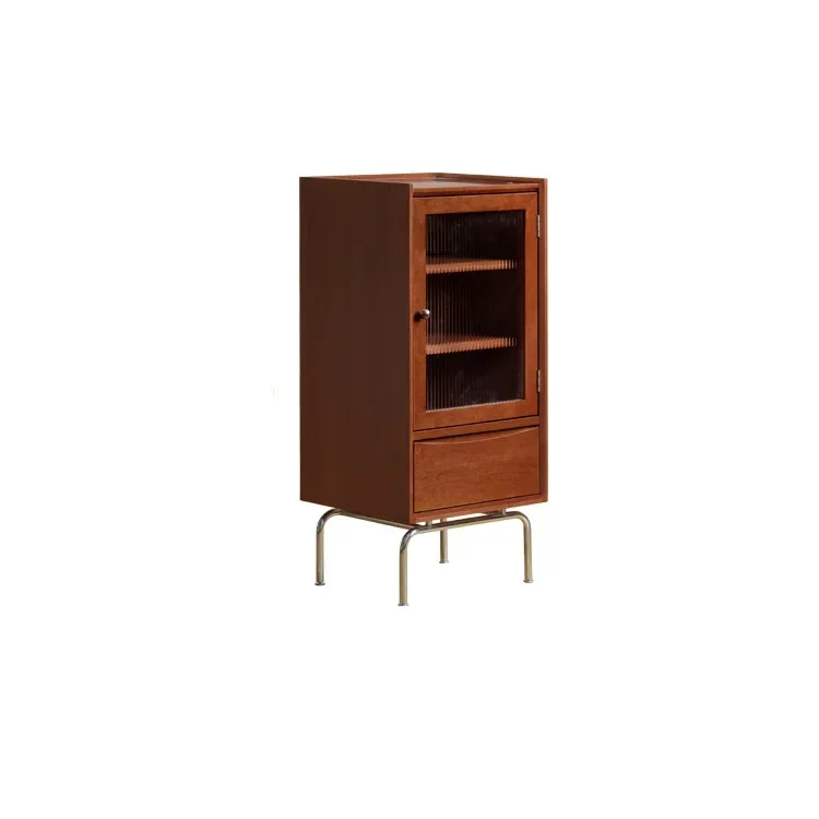 Solid wood bookcase living room sofa stainless steel storage bookshelf study simple display storage side cabinet