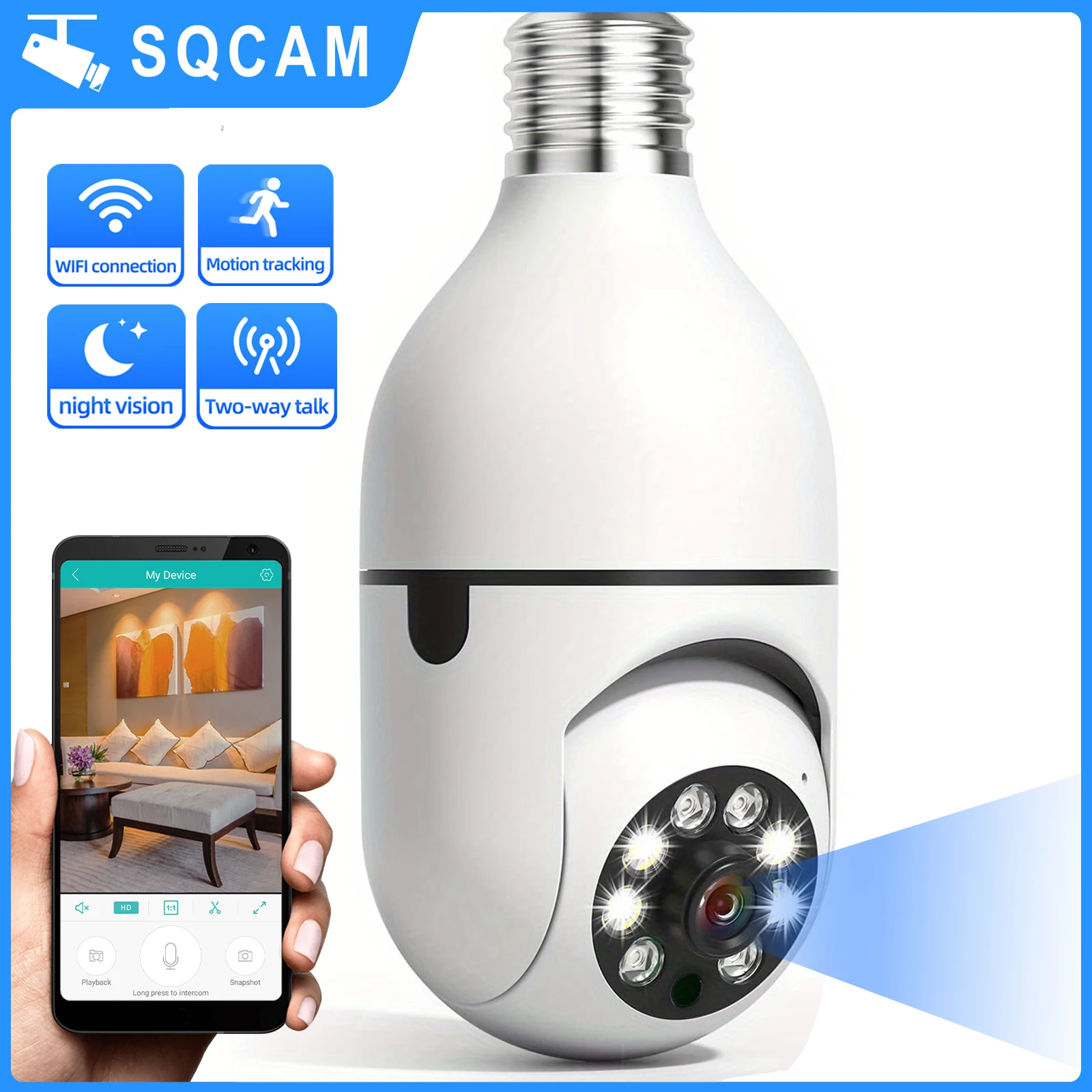 

SQCAM Wifi survalance camera 1080P wifi camera 360 Surveillance camera e27 4X digital zoom support for the street home wifi cam